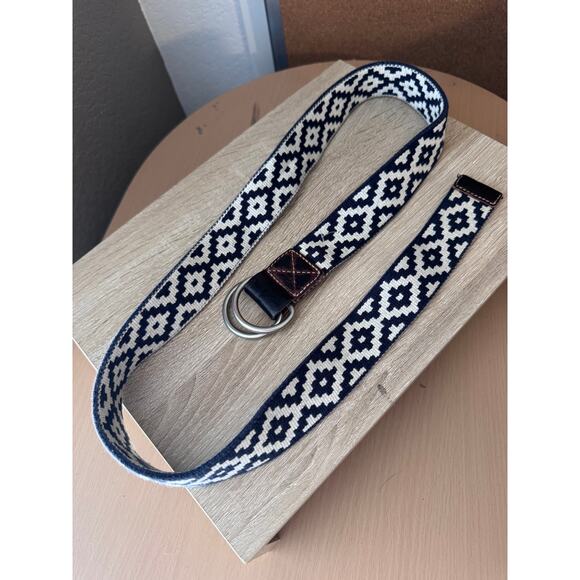 Cremieux Patterned Cotton Leather Trim Belt -  43" Long - Picture 4 of 7